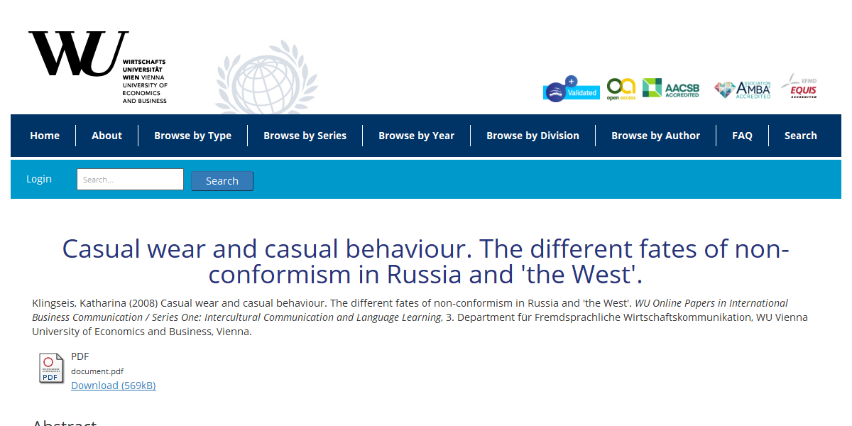 Casual wear and casual behaviour. The different fates of non-conformism in Russia and 'the West'.