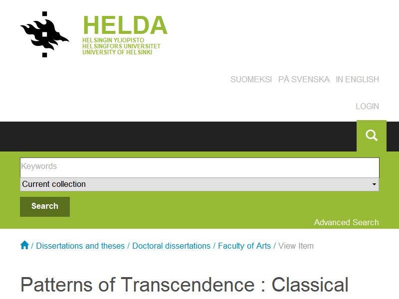 Patterns of Transcendence : Classical Myth in Marina Tsvetaeva's Poetry of the 1920s